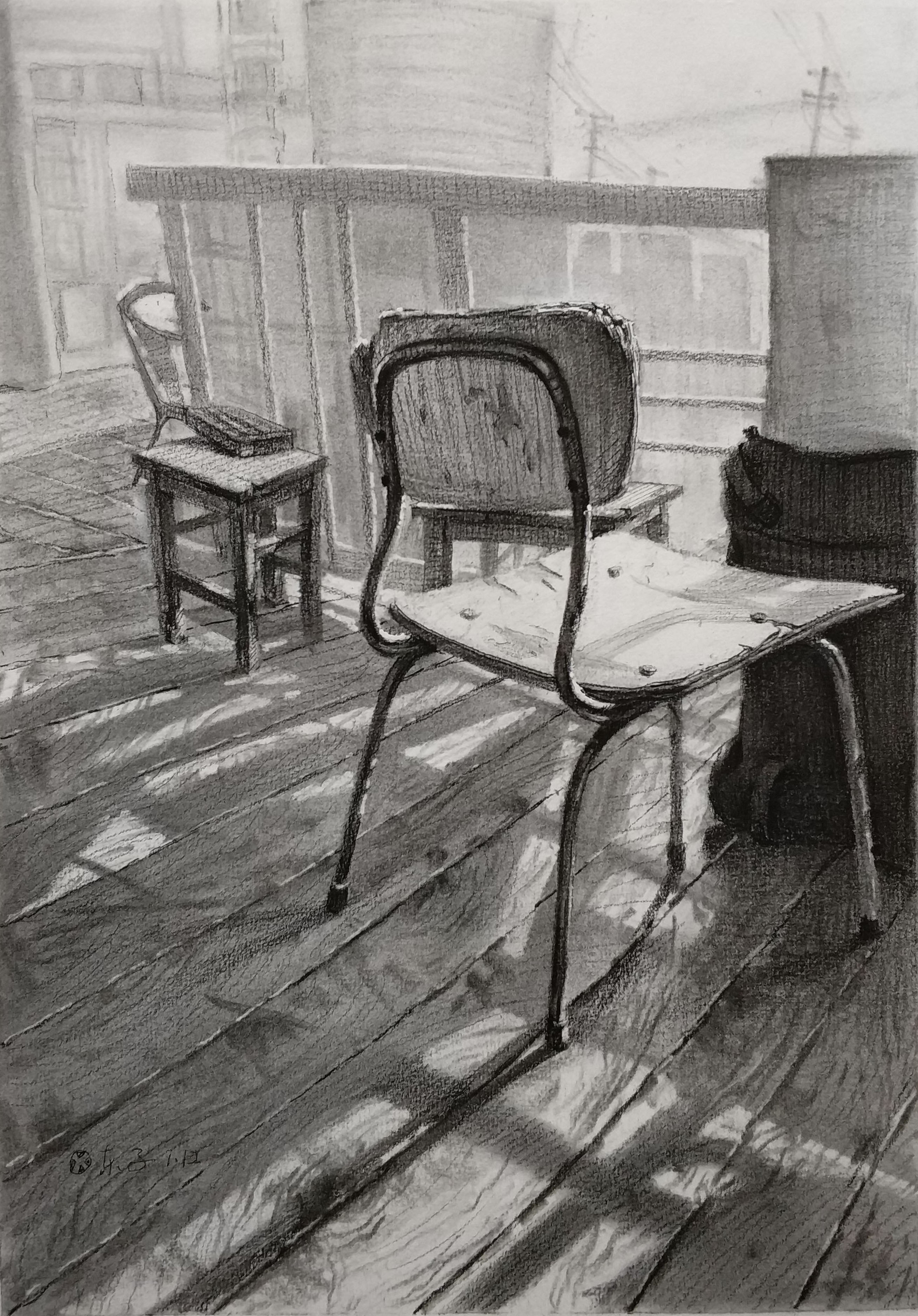 北京畫室姜曉東老師素描靜物椅子