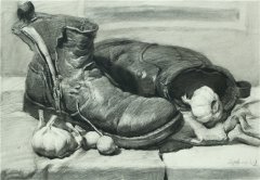 北京畫室靜物素描舊皮靴范畫賞析